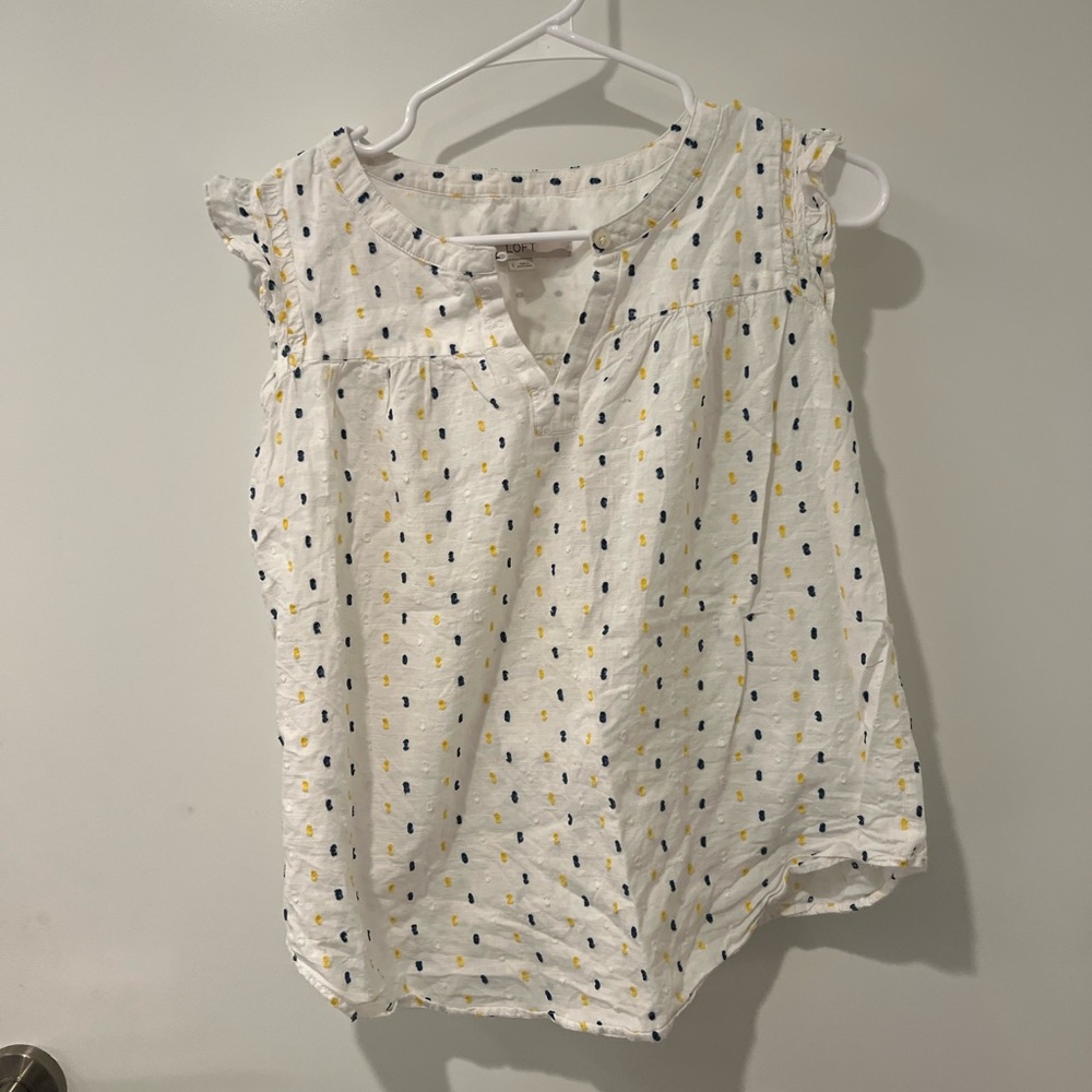 Loft white Blouse with yellow and blue dots